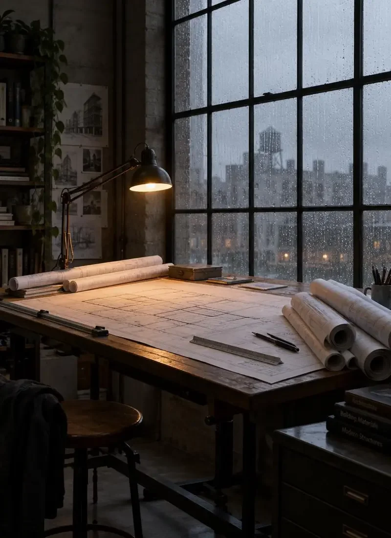 蓝图的雨（Rain on Blueprint）主视觉，一座城市从蓝图长成，设计师却成了最后一个离开的人。