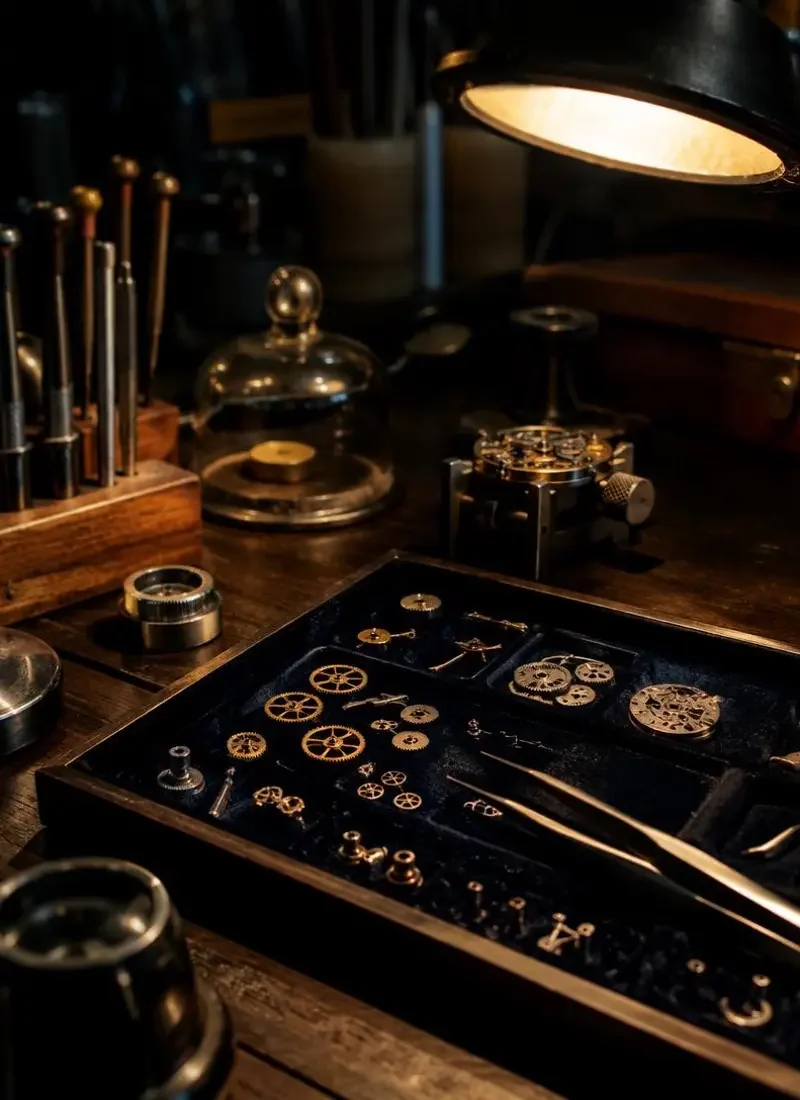 修表人（The Watchmaker）主视觉，一把镊子、三百个零件，和一位守了四十年的老人。