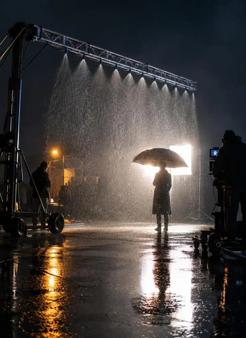 人工降雨的那一夜（Rain, All Night）主视觉，十二吨水，和一场持续六小时的雨。